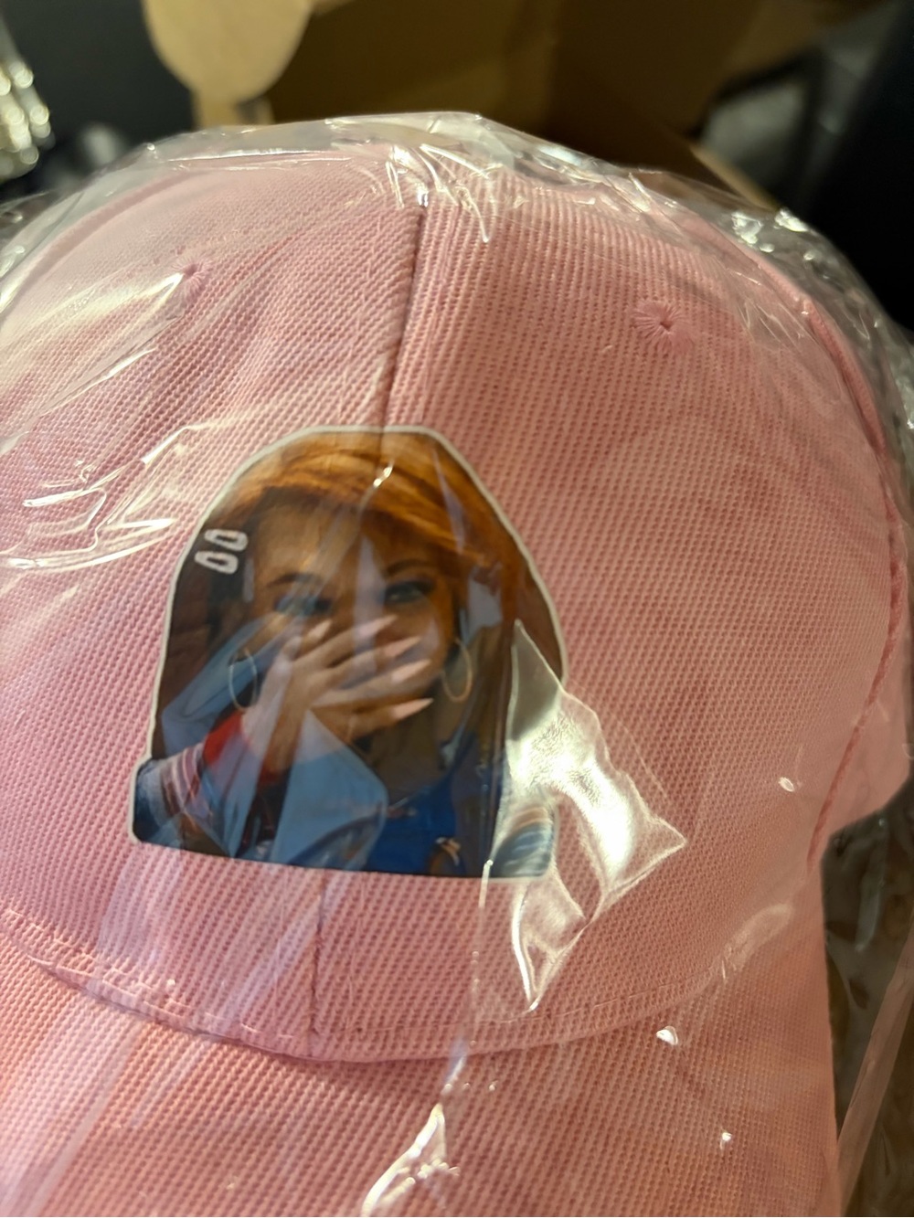 Pink chucky Baseball Cap with Fun Sticker Accent - Picture 2 of 4